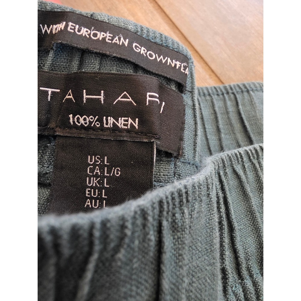 Tahari Women Teal Blue 100% Linen Wide Leg Cropped Pants Elastic Waist Large - Picture 8 of 15